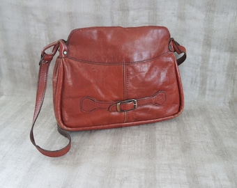 Vintage Women's  Brown Leather Bag Cognac Brown Shoulder Bag Brown Purse