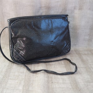 Vintage Women&#39;s Dark Gray Faux Leather Bag  Shoulder Bag Snake Print Bag Dark Gray Vegan Purse
