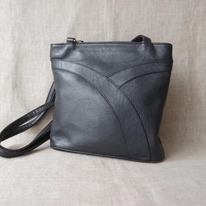 Vintage Women&#39;s Black Bag Leather Top Handle Bag Shoulder Bag Leather Purse