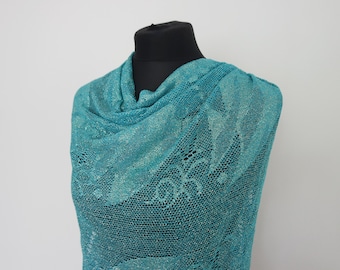Vintage Green Lace Gold Metal Thread Shawl Boho Scarf Triangular Wrap Lace Scarf