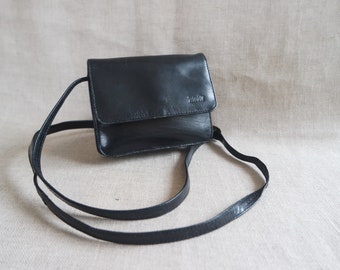 Women's Small Black Leather Shoulder Bag Crossbody Bag Black Leather Purse Festival Bag
