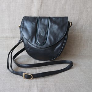 Vintage Women&#39;s Black Leather Shoulder Bag Crossbody Bag Black Leather Purse