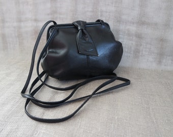Vintage Women&#39;s Stylish Black Leather Shoulder Bag Black Leather Purse