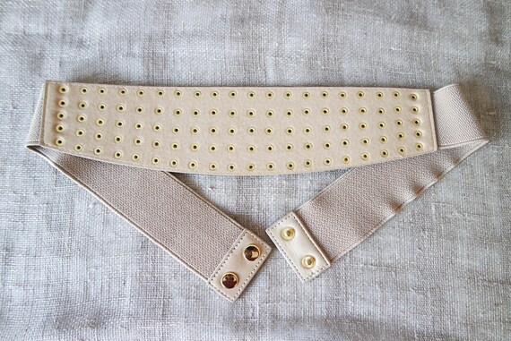 Women's  Wide Beige Belt Faux Leather Belt Corset… - image 6