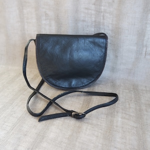 Vintage Women&#39;s Black Leather Shoulder Bag Crossbody Bag Black Leather Purse