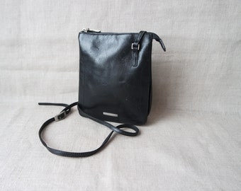 Womens Black Leather Crossbody Bag Black Leather Shoulder Bag Black Leather Purse