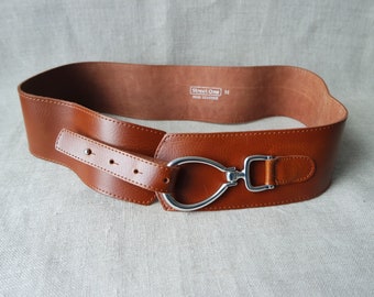 Vintage Cognac Brown Leather Belt Brown Hips Belt  Waist Belt Wide Belt Size M