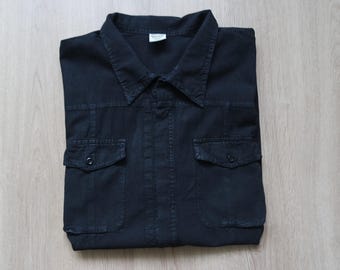Vintage Men's Black Cotton Short Sleeve Shirt