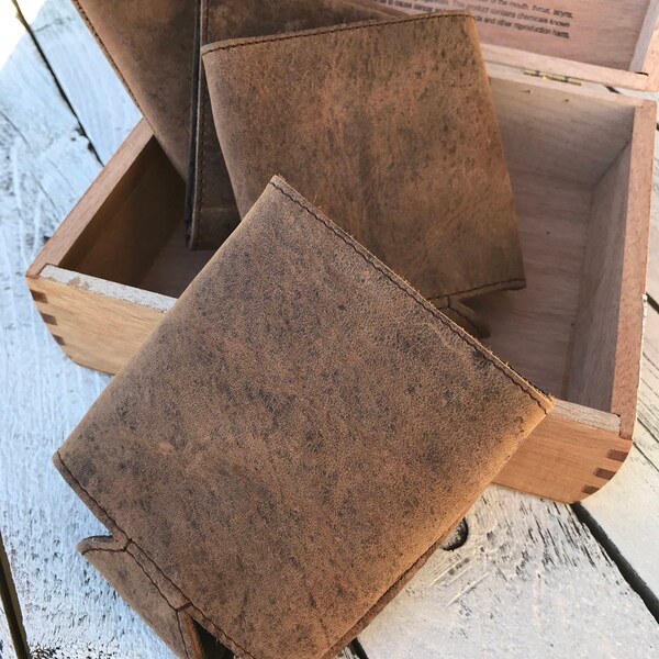 Brown Premium Leather Beverage Holder Set of 4 Cigar Box Included