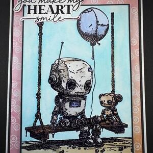 Blank Card - Friendship Card - Robots - Robot Card - Bear Card - Any Occasion Card - Thank You Card
