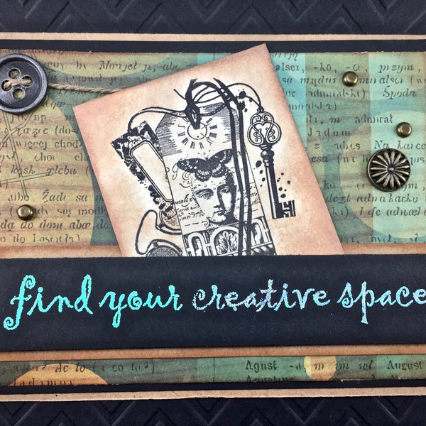Steampunk Card - Find Your Creative Space - Any Occasion Card - Key Card - Butterfly Card