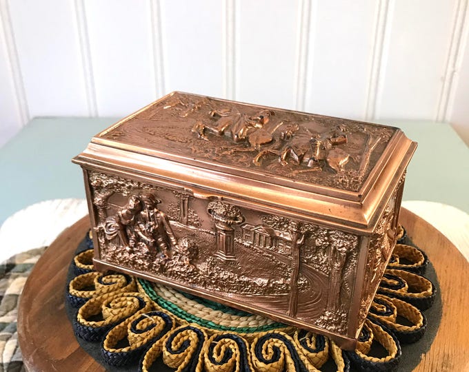 Vintage Copper Box Repousse, Decorative Copper, Storage Organization