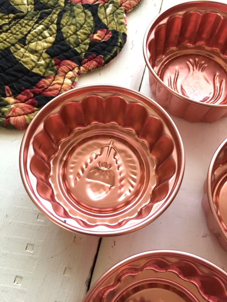 Artist Storage 4 Small Round Copper Jello Molds Craft Room Storage Tins Creative Storage Ideas Little Copper Jello Molds Storage Tins