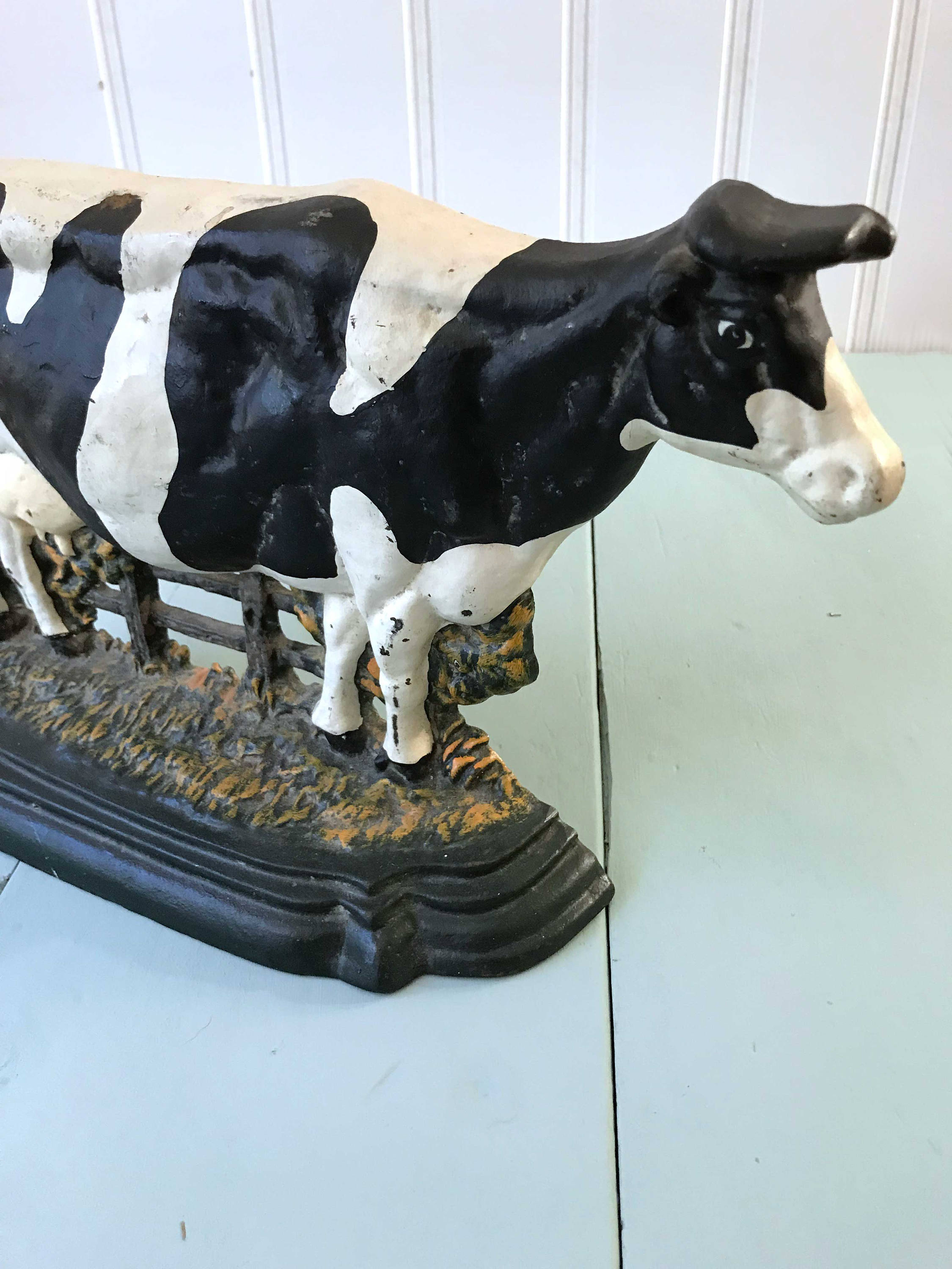 Vintage Cow Doorstop Large Animal Door Stop Black White Etsy