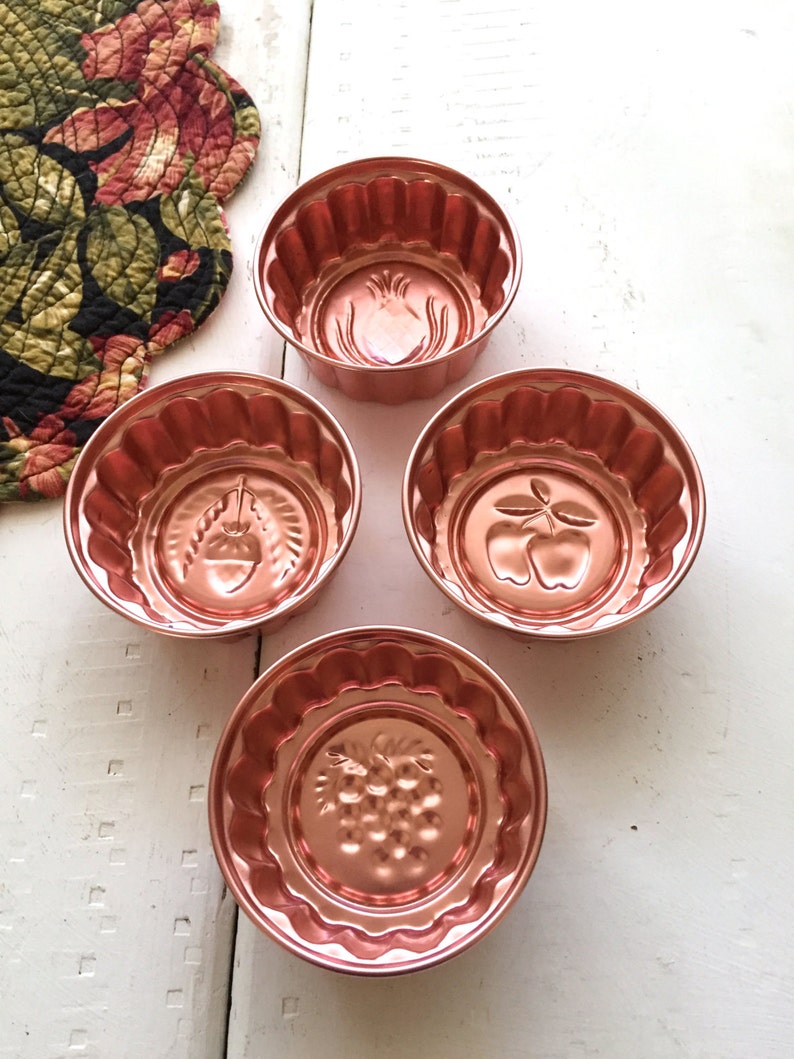 Artist Storage 4 Small Round Copper Jello Molds Craft Room Storage Tins Creative Storage Ideas Little Copper Jello Molds Storage Tins