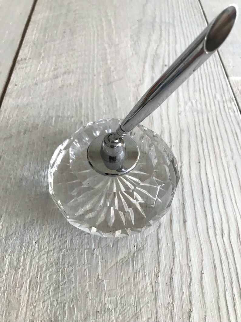 Vintage Crystal Glass Pen Holder Desk Accessories Clear Etsy