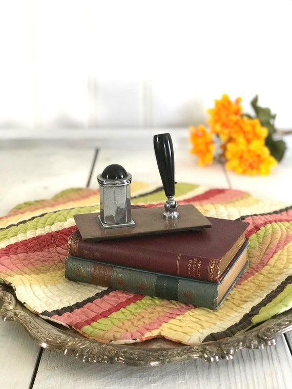 Vintage Pen Holder With Inkwell Desk Accessories Wood Wooden Etsy