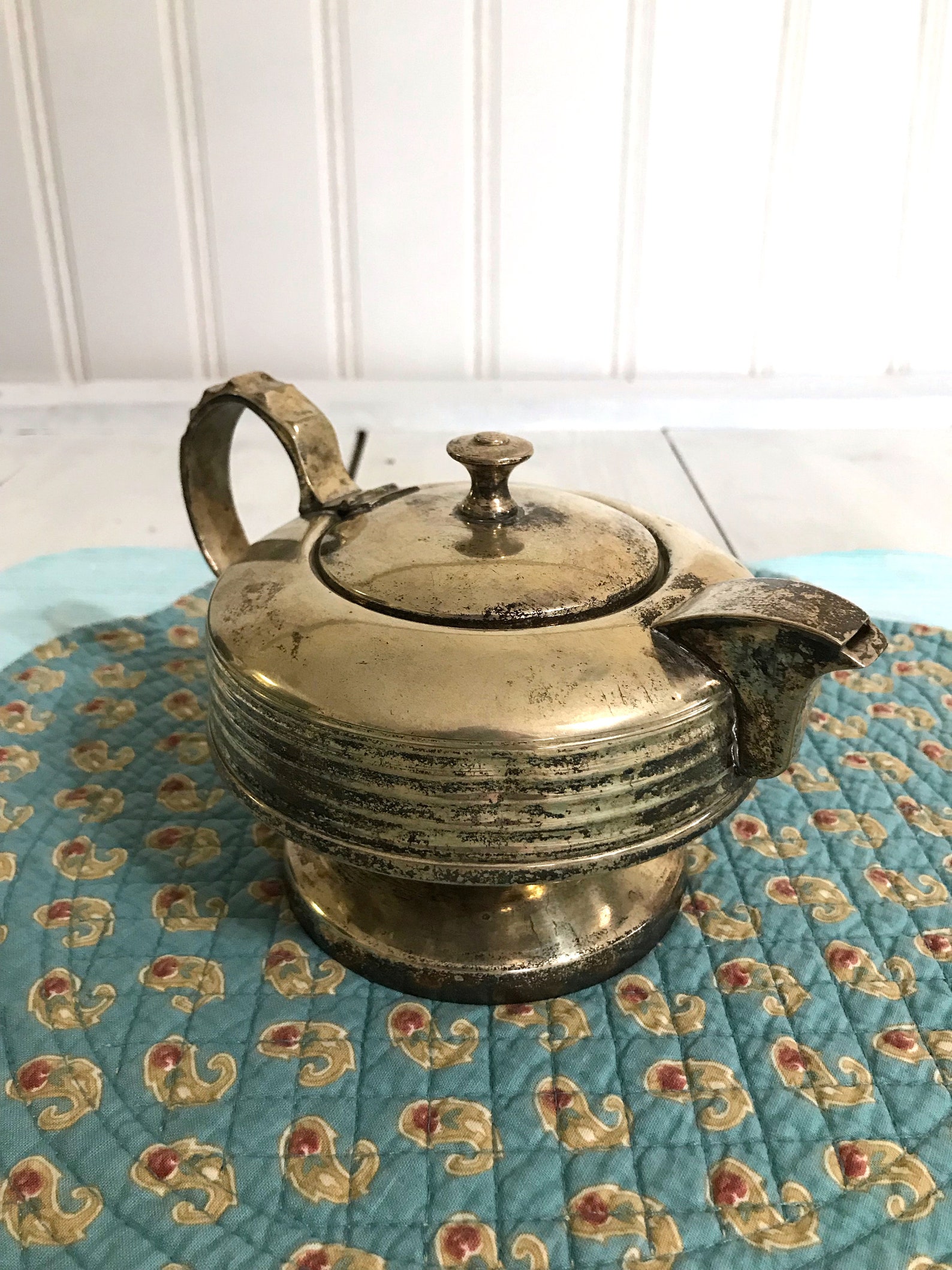 Art Deco Silver Teapot Set Creamer Sugar Old Tea Set Unique Etsy