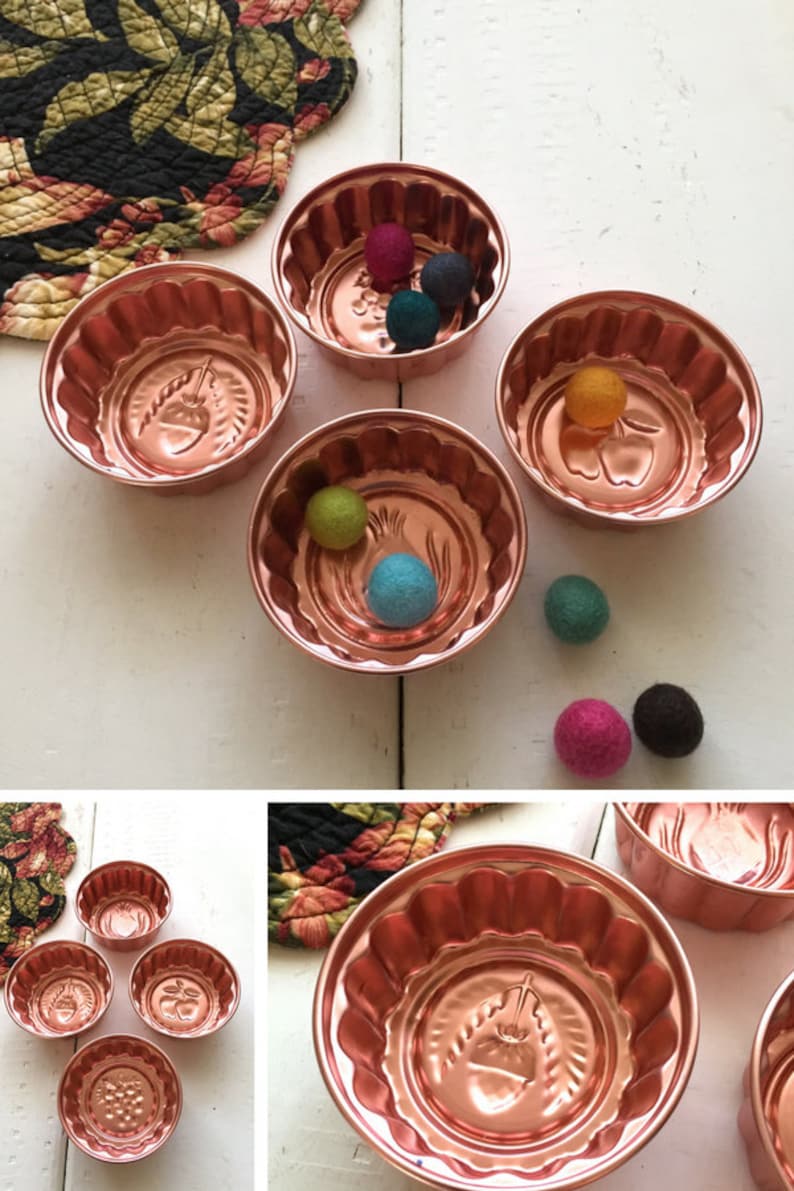 Artist Storage 4 Small Round Copper Jello Molds Craft Room Storage Tins Creative Storage Ideas Little Copper Jello Molds Storage Tins