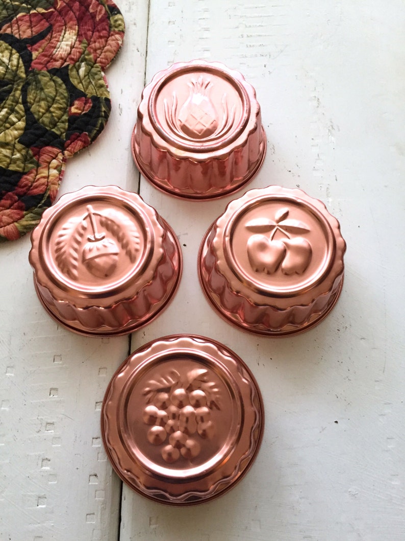 Artist Storage 4 Small Round Copper Jello Molds Craft Room Storage Tins Creative Storage Ideas Little Copper Jello Molds Storage Tins