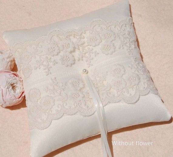 Ivory Lace Wedding Ring Pillow Pink Flower Ring Pillowlace Etsy