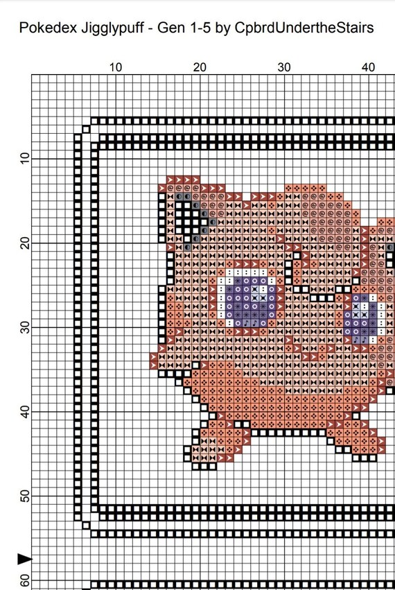 Jigglypuff Generations I-V - Pokedex Style - Cross Stitch Pattern