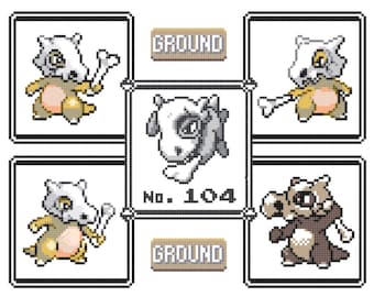 Cubone Generations I-V - Pokedex Style - Cross Stitch Pattern
