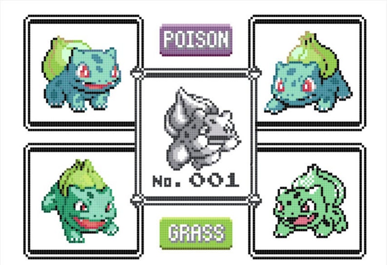 Bulbasaur Generations IV Pokedex Style Cross Stitch Pattern Etsy