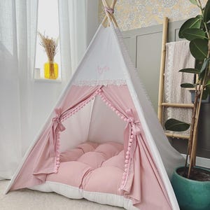 White & dusty pink Teepee Tent for Kids, Tent for kids , Kids teepees, Kids Tent , Indoor Kids Tent , Kids Tent Sleepover Party, Toddler
