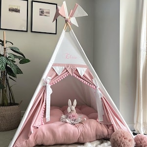 White & dusty pink Teepee Tent for Kids, Tent for kids , Kids teepees, Kids Tent , Indoor Kids Tent , Kids Tent Sleepover Party, Toddler