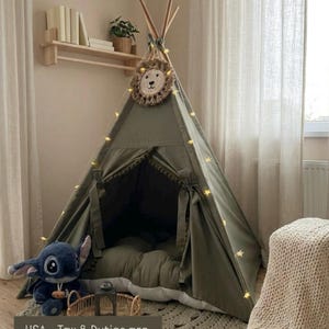 Tenda teepee per bambini personalizzata color verde oliva / Tenda da gioco per cameretta realizzata a mano nei toni della terra