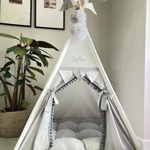 White & light grey Teepee Tent for Kids, Tent for kids , Kids teepees, Kids Tent , Indoor Kids Tent , Kids Tent Sleepover Party, Toddler