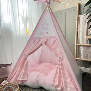 Pink gingham girls Teepee Tent for Kids, Teepee, teepees for girls, kids tent, kids tent indoor, kids parties sleepovers, tipi kids