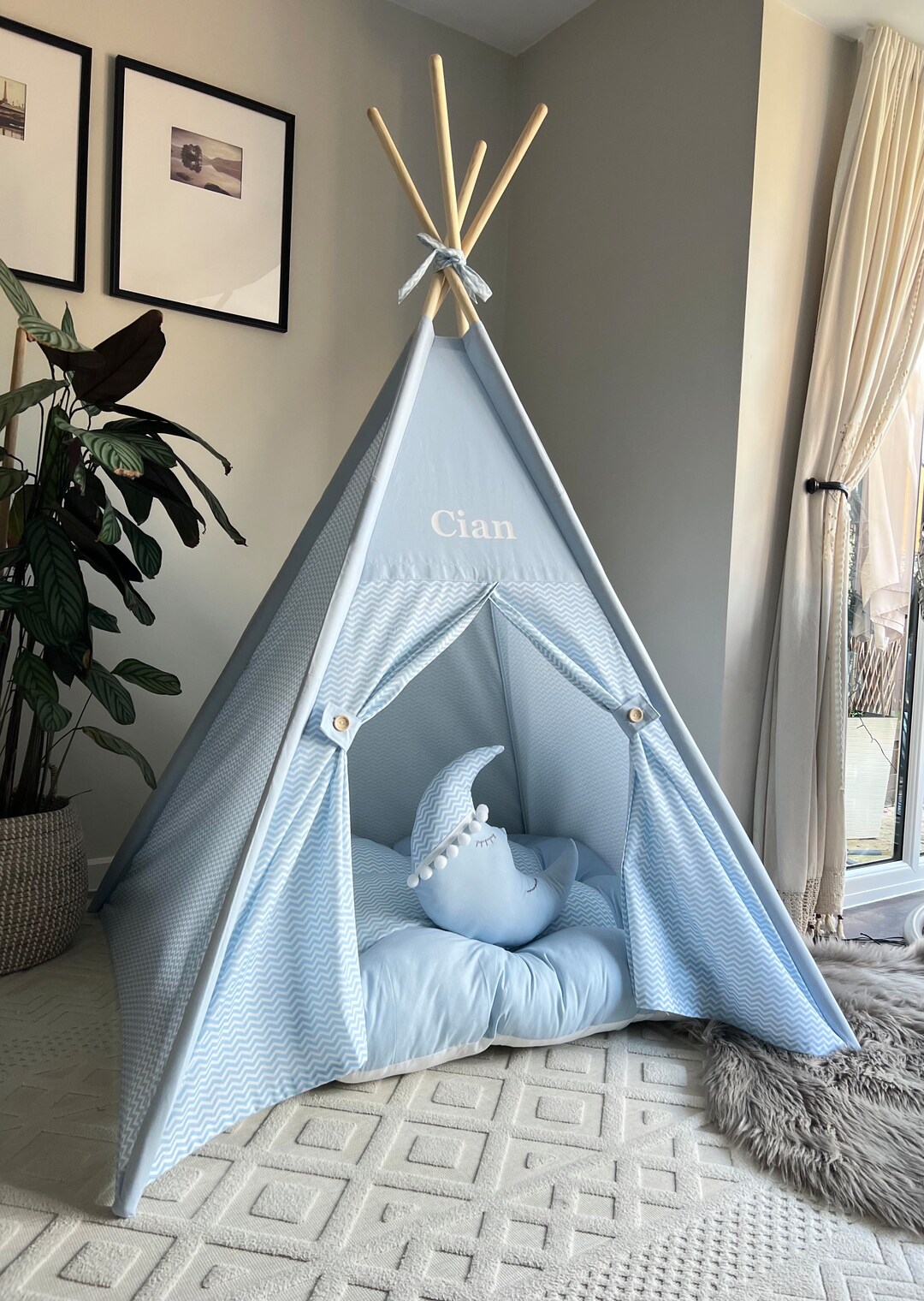Baby Blue Zigzag Teepee Tent for Kids, Teepee, Kids Teepee, Teepee Tent
