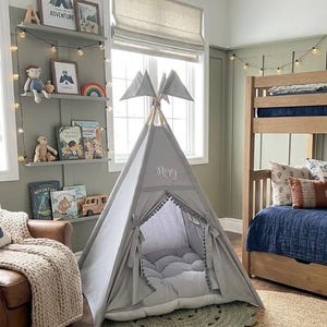Baby Teepee Kids Play Tent 1st Birthday Personalised Light Grey Kids Teepee Tent for Modern Scandi Home