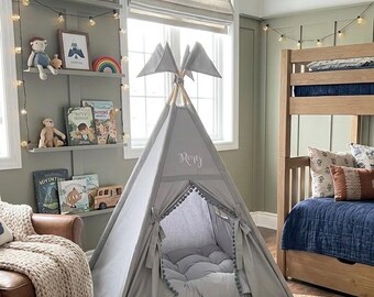 Baby Teepee Kids Play Tent 1st Birthday Personalised Light Grey Kids Teepee Tent for Modern Scandi Home