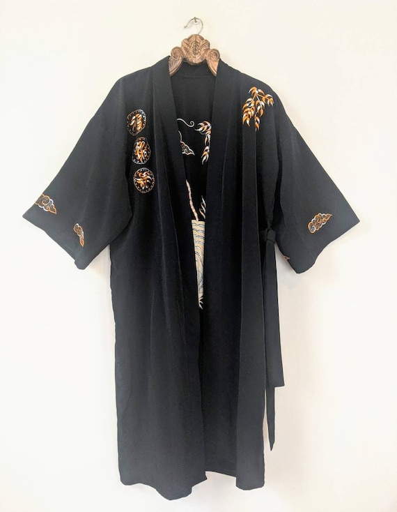 Vintage Black Tiger Embroidered Kimono