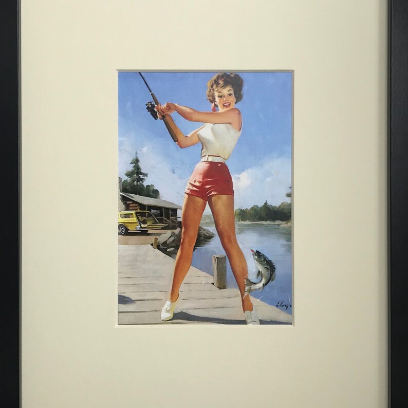 Gil Elvgren Gone fishing Framed Print Calendar Gir Wall Etsy