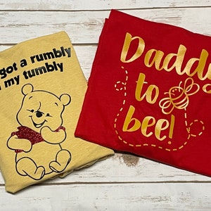 Winnie Pooh maternity shirt pregnant shirt baby shower gift daddy to b couple yellow bear