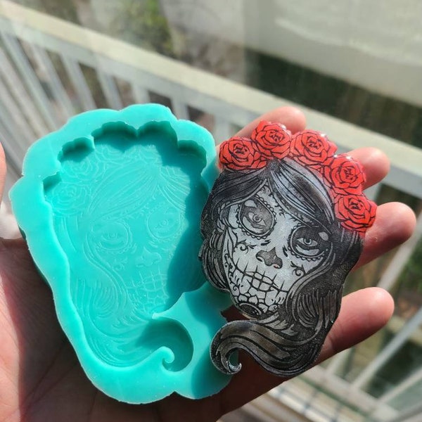 Lady sugar skull silicone mold for resin VERY SHINEY
