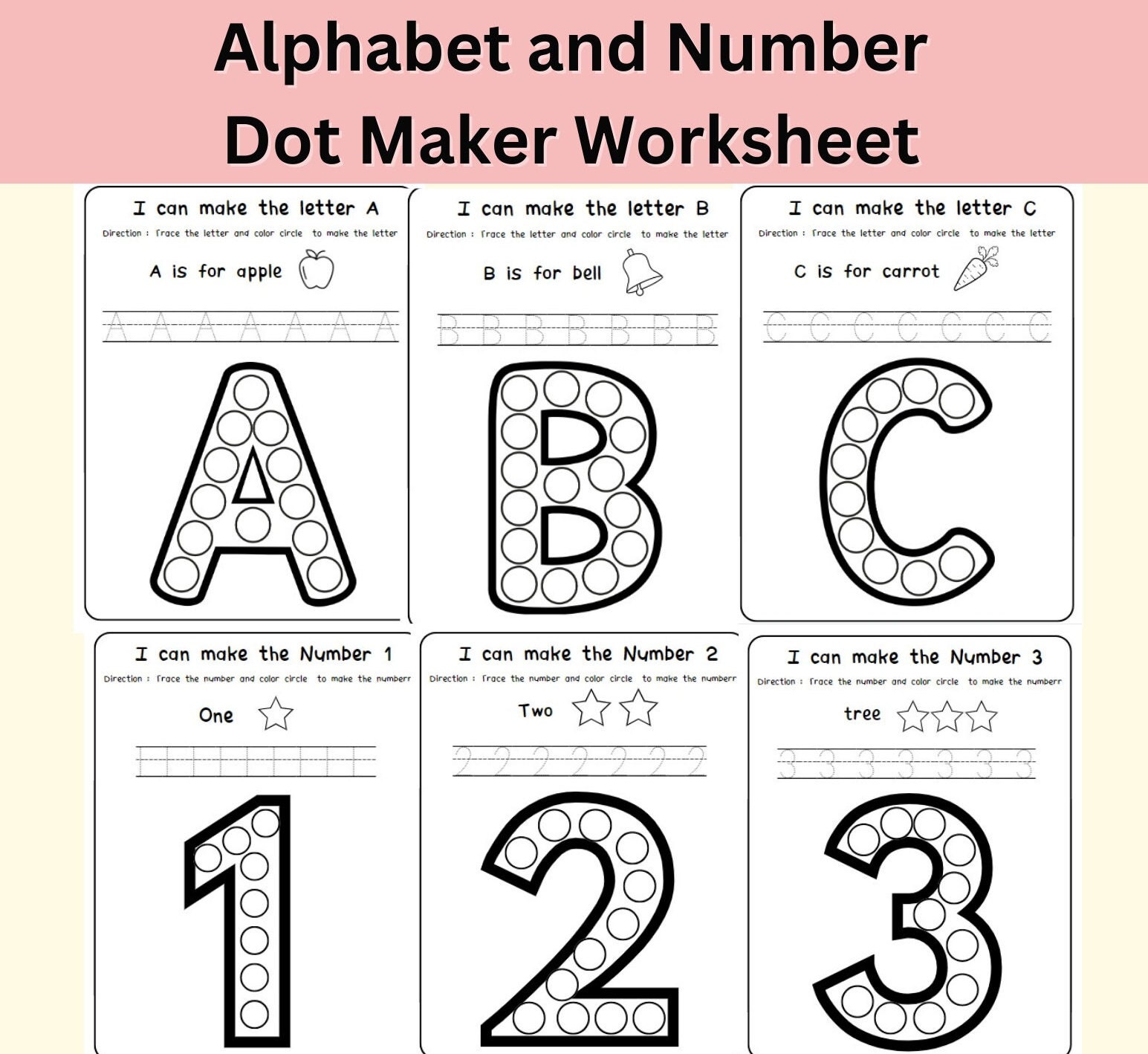 Alphabet and Number Dot Maker Worksheet for Toddler/preschool ,printable  Homeschool - Etsy, image size:1545x1418