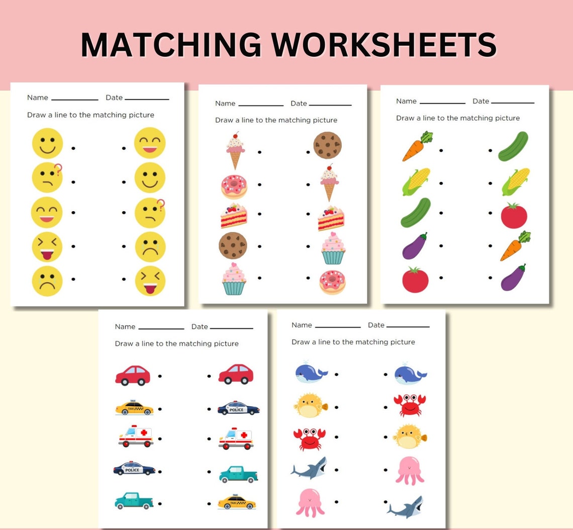 Match Work Pages Matching Worksheets, Match the Picture, Kindergarten Preschool Activity ...