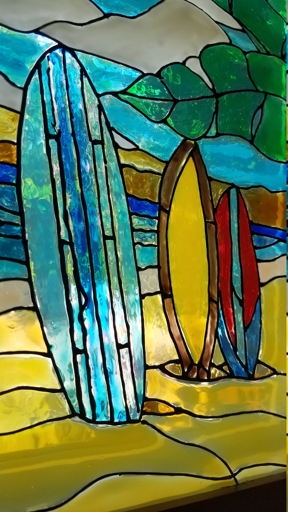Surfboards Beach Surfing Vacation Painted Stained Glass Panel Etsy