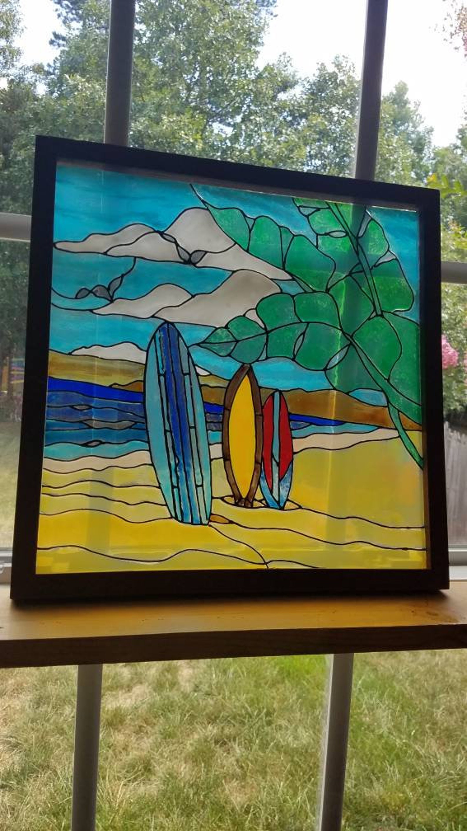 Surfboards Beach Surfing Vacation Painted Stained Glass Panel Etsy