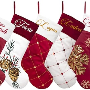 Personalized Christmas Stocking, Family Christmas Stockings, Red, Gold and White Christmas Stockings