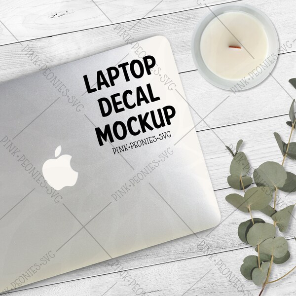 White Wood Cover Laptop Decal Mockup, Laptop Mockup, Decal Mockup, Laptop Flat Lay, Downloadable, Marketing Mockup, Social Media Mockup