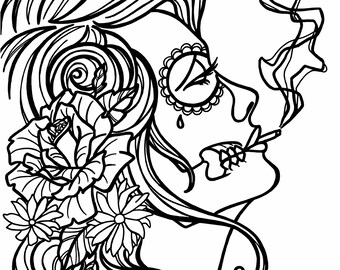 Smoking Sugar Skull Coloring Page