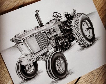 8x10 John Deere 4020 Print - Pencil Drawing