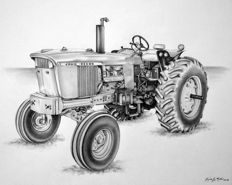 This is a reproduction print of a 4020 John Deere tractor drawing, with a h...