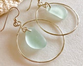 Sea Foam Sea Glass Earrings, Genuine Sea Glass, Surf Tumbled Mermaid Tears, Beach Find, Handmade Sterling Silver Hoops, Beach Earrings